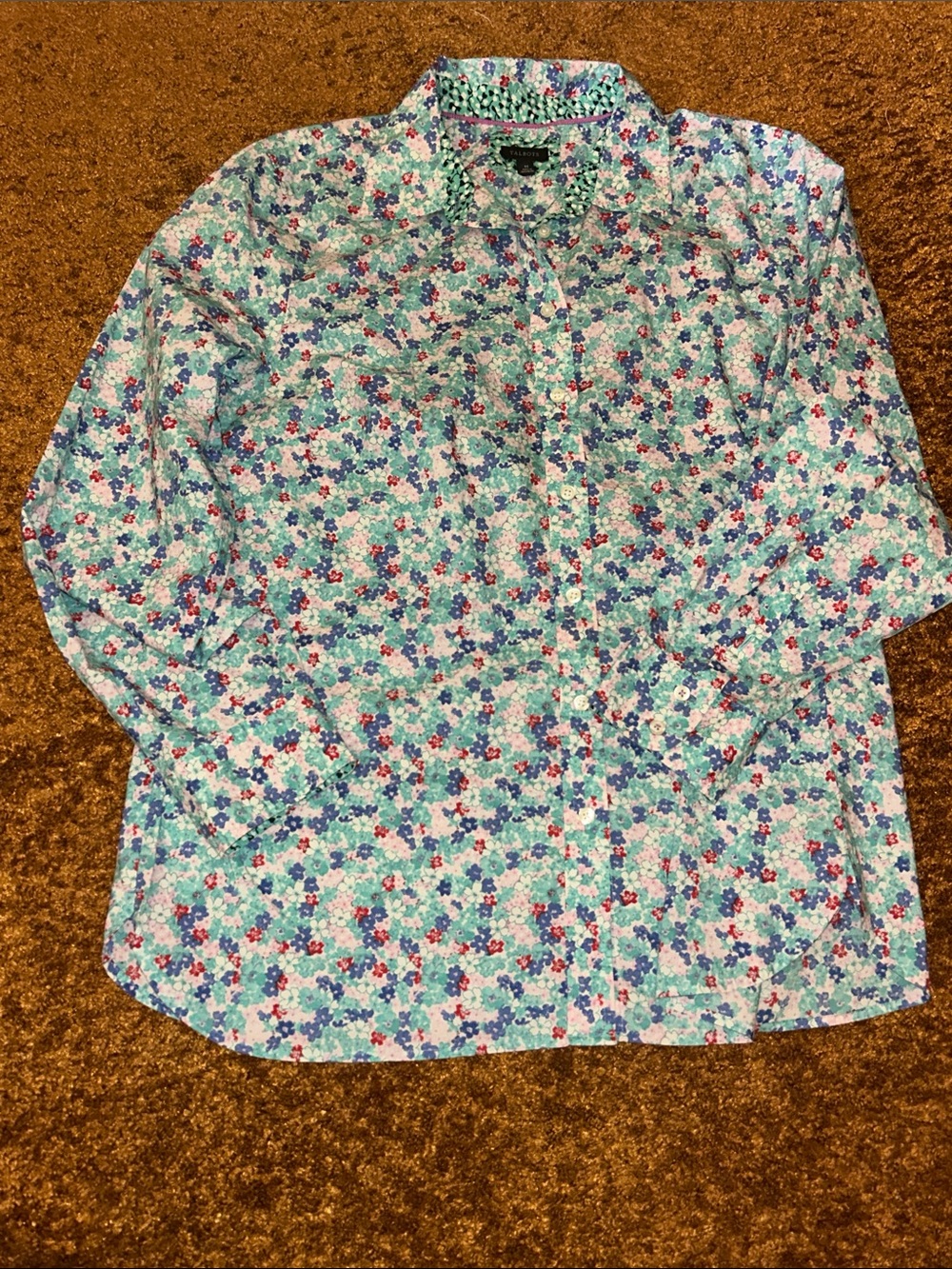 Talbots Floral Button-Front Shirt in Blue, Green and Pink